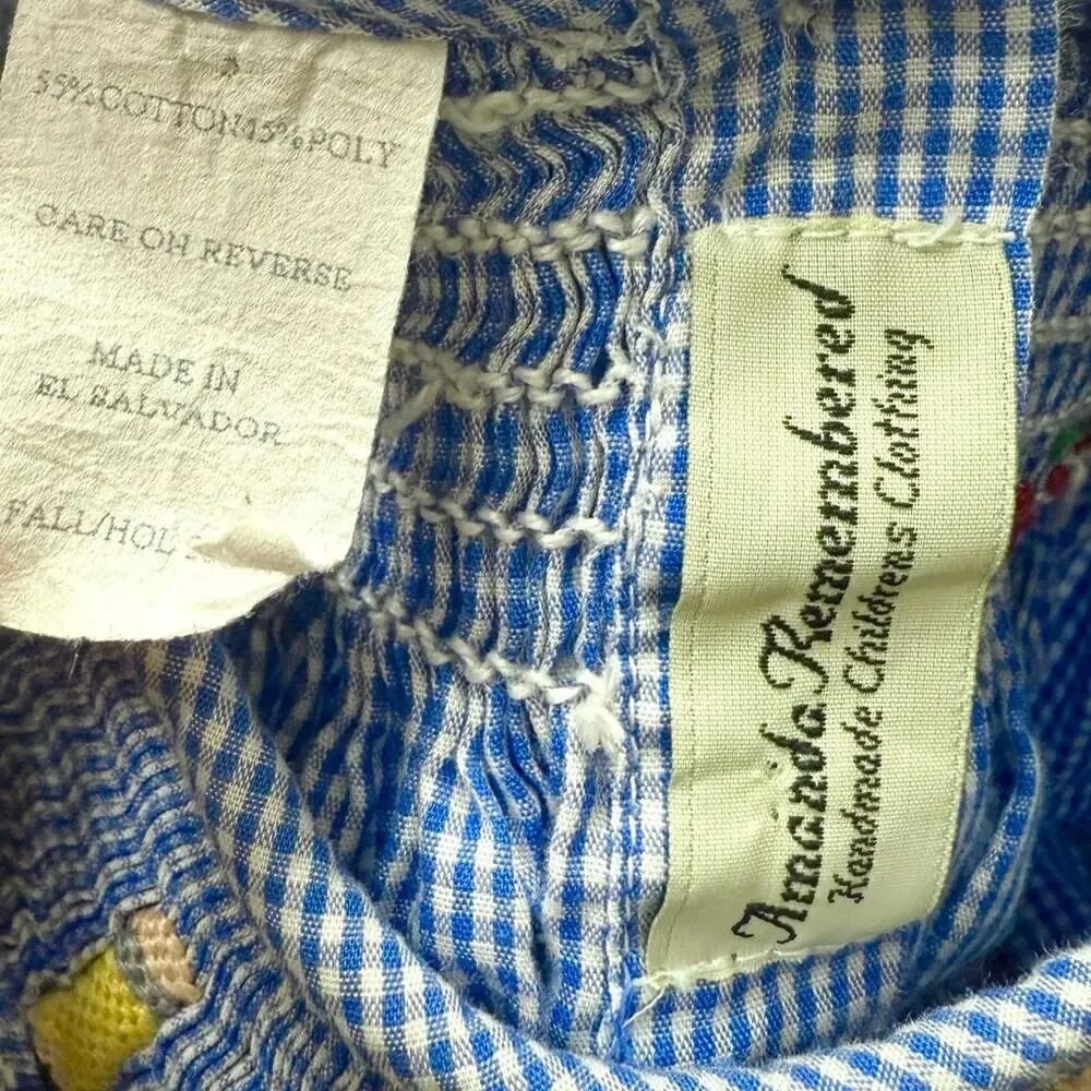 Blue Gingham Smocked Puff-Sleeve Kids Dress